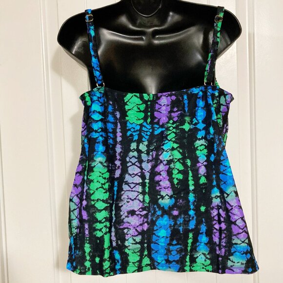 LEILANI Black multi-colour ikat tie-dye inspired print tankini top ~ LARGE XL 1X - Picture 9 of 9